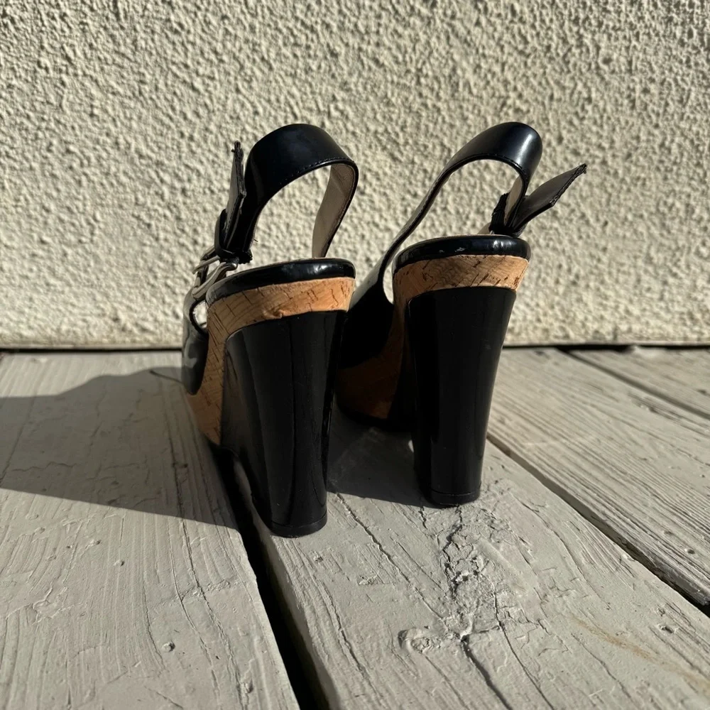 Donald pliner // debb black patent leather cork peel toe high heels size 9